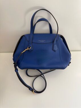 Tory Burch Royal Blue Pebbled Leather Bag with Gold Hardware
